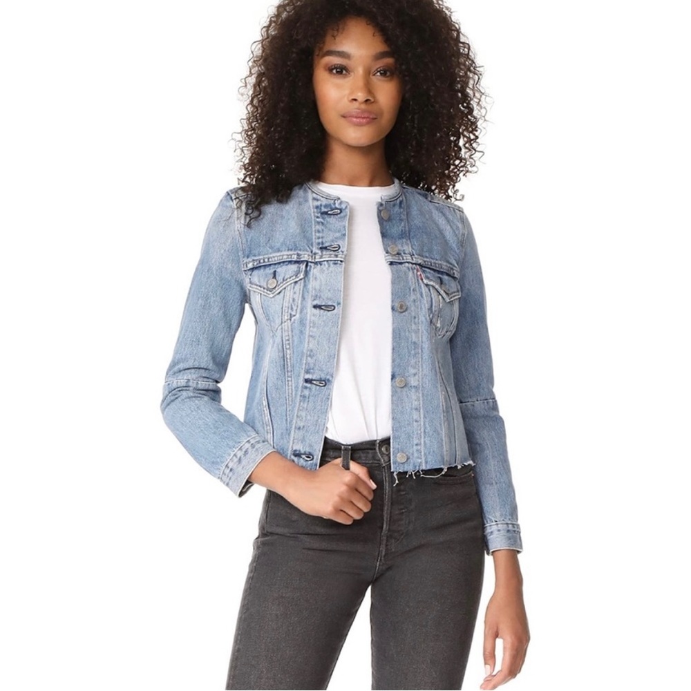 Levi’s Altered Trucker Cropped Collarless Jean Jacket